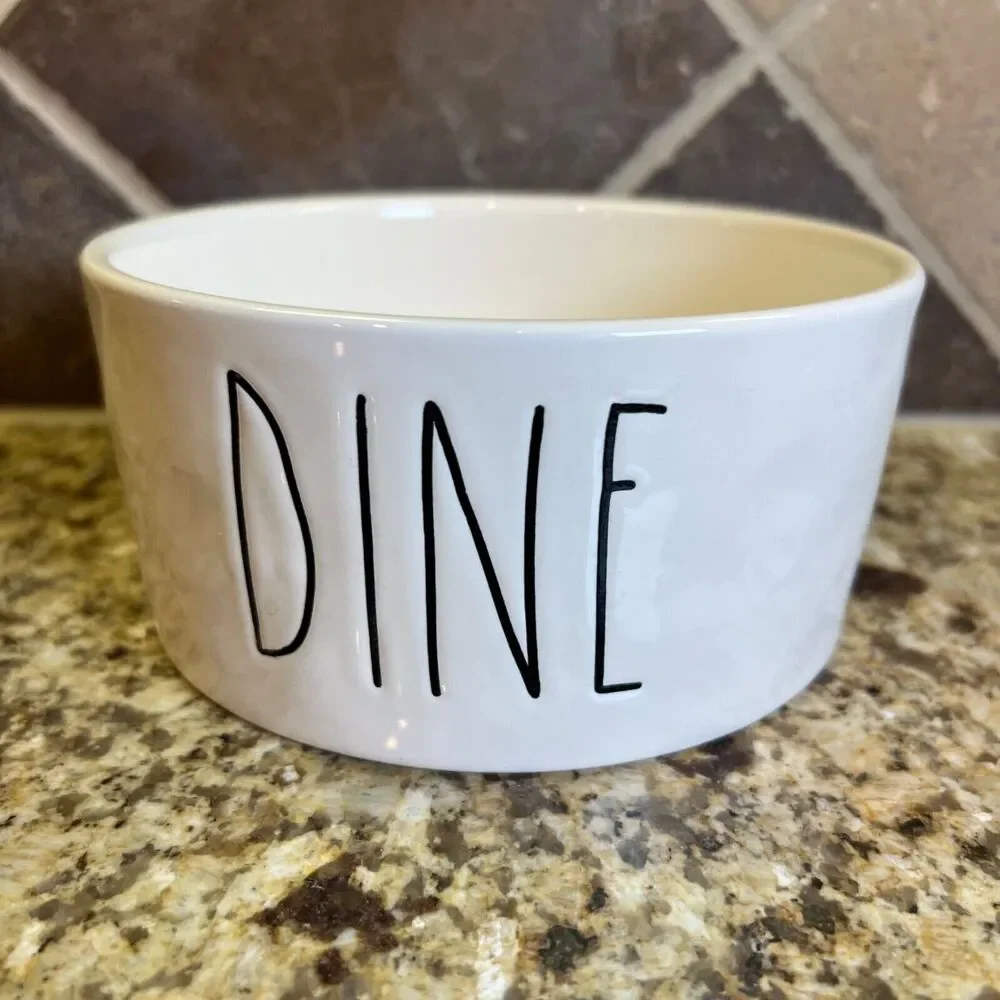 Rae Dunn Ceramic Dog Pet Bowl- White DINE By Magenta Artisan Collection